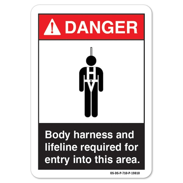 ANSI , Body Harness And Lifeline Required For Entry Into This Area, 14in X 10in, A-1014-L-19810